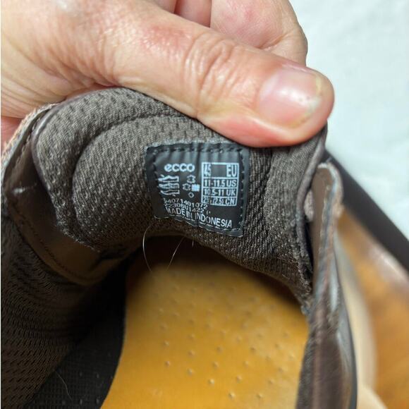 Ecco Men 11.5 Brown Leather Moc Toe Derby Oxfords Square Toe Casual - Picture 5 of 8